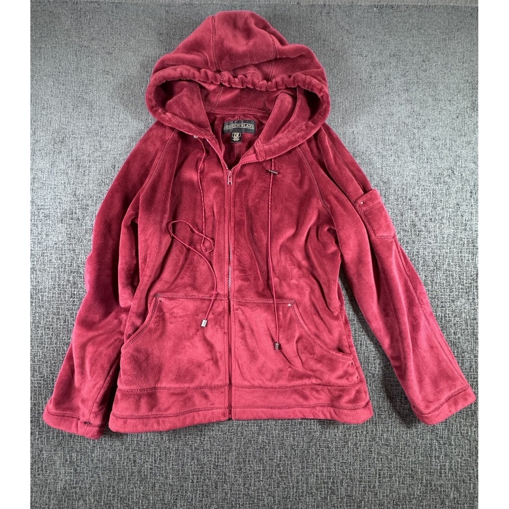 Kristen Blake Red  Thick Velour Teddy Long Sleeve Full Zip Sweater Size L READ‎